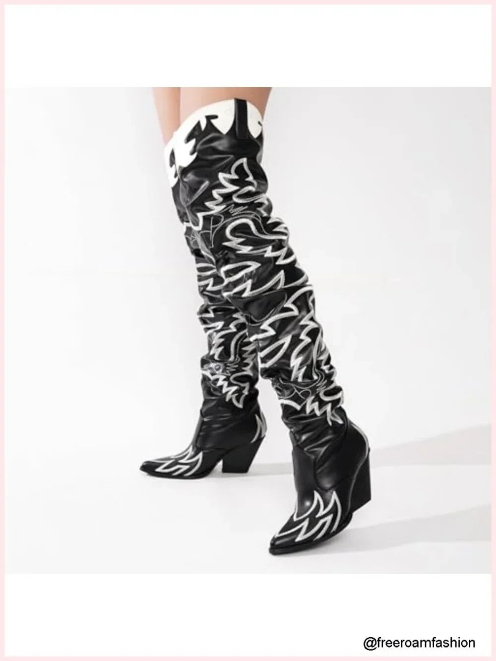 Women's Western Thigh High Over The Knee Cowgirl Boots Chunky Block Heel Faux